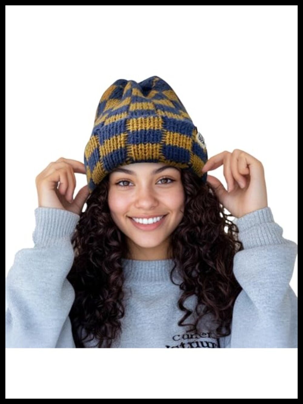 Womens Chunky Knit Plaid Beanie Oversized Slouchy Winter Hat